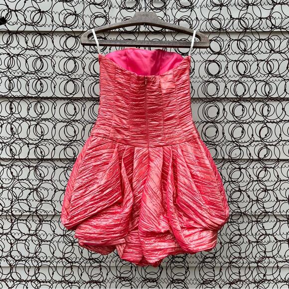 Vintage 80s 90s Jessica McClintock coral bubble strapless ruched prom dress - Picture 5 of 9